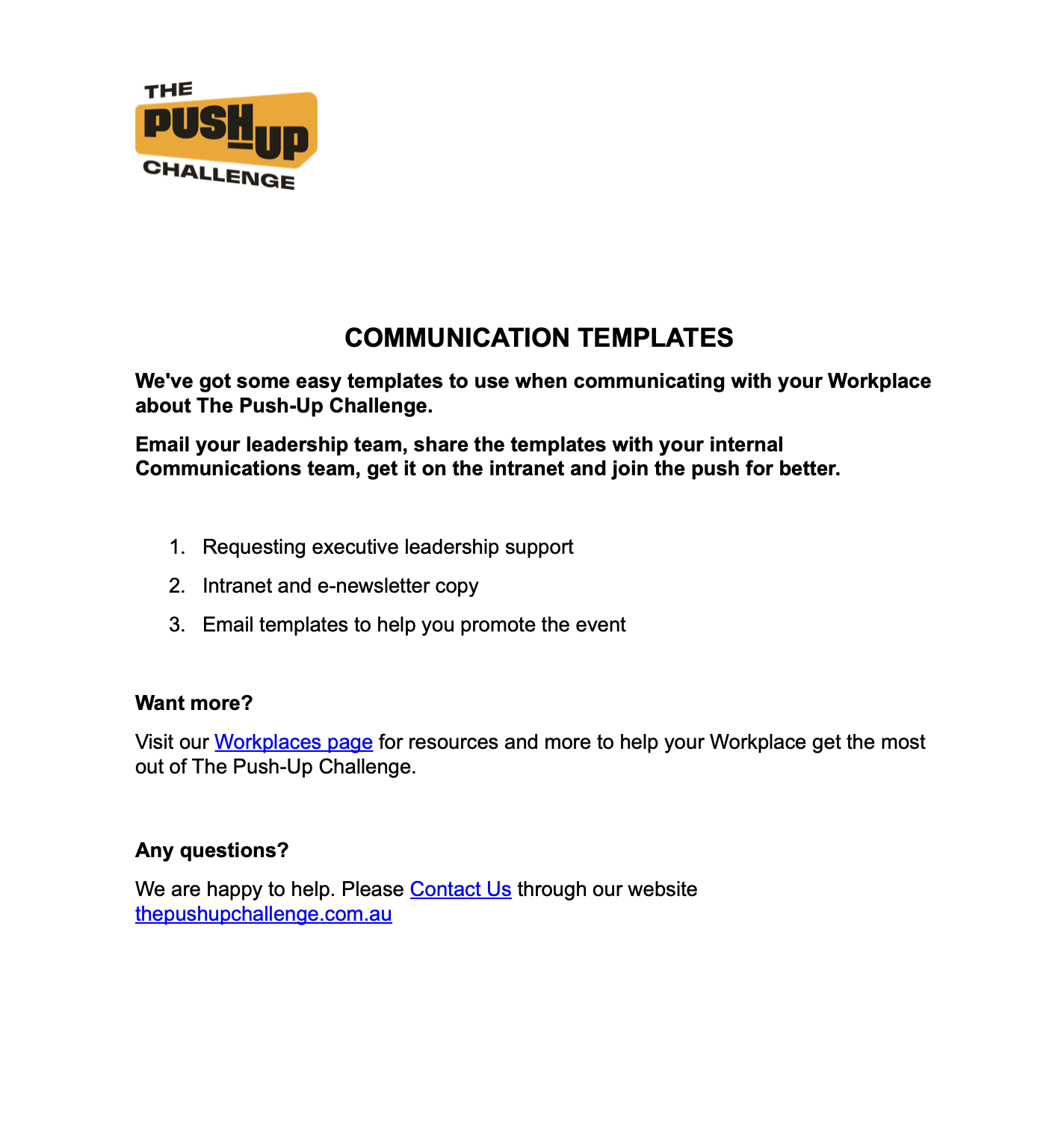 Workplaces - Communication templates